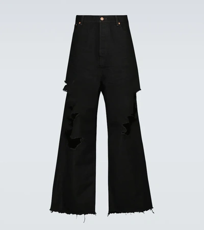 Balenciaga Destroyed Large Baggy Trousers In Black Japanese Denim