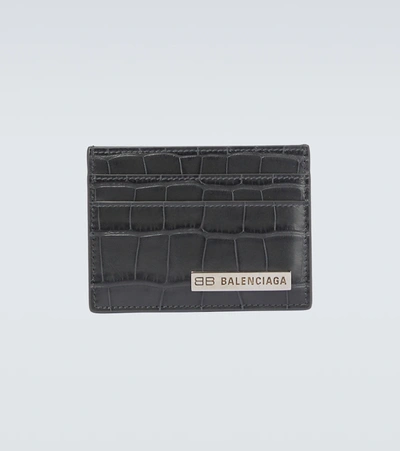 Balenciaga Croc-embossed Plate Card Holder In Black