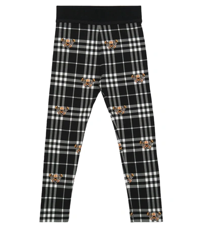 Burberry Kids' Checked Stretch-cotton Leggings In Black