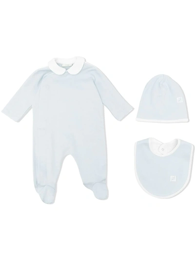Fendi Babies' Dungaree Gift Set (3 Piece) In Blue