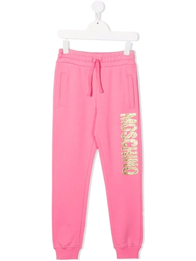 Moschino Kids' Logo-print Cotton Track Trousers In Pink