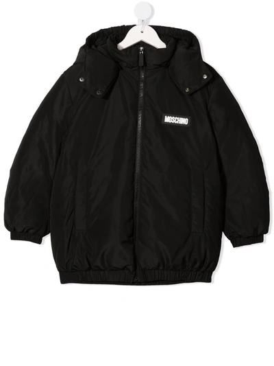 Moschino Kids' Logo-patch Zip-up Padded Jacket In Black