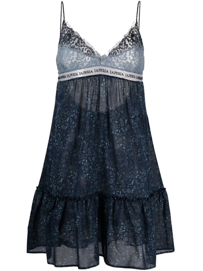 La Perla Lace-detail Silk Night Dress In Blue