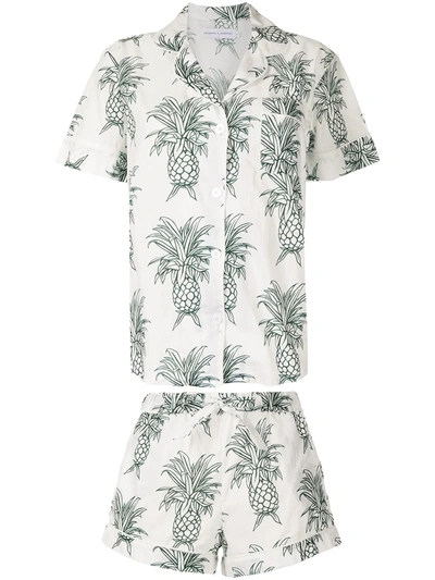 Desmond & Dempsey Howie Pineapple Print Pyjama Set In White