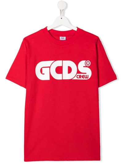 Gcds Teen Logo Cotton T-shirt In Red