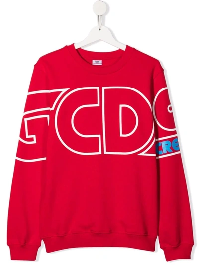Gcds Teen Logo-print Cotton Sweatshirt In Red