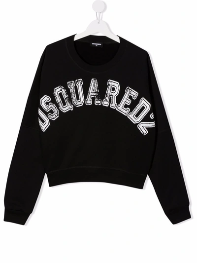 Dsquared2 Kids' Black Sweatshirt For Girl With White Logo