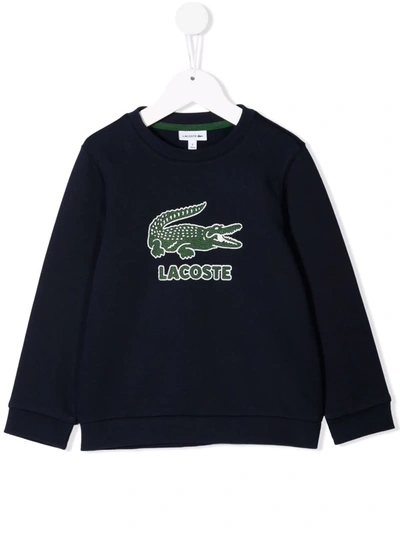 Lacoste Kids' Logo-print Crewneck Sweatshirt In Blue