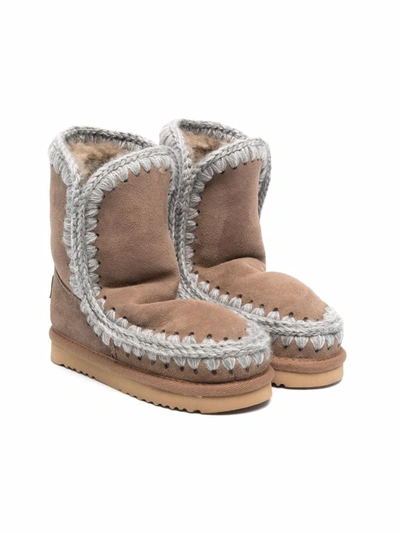 Mou Kids' Eskimo Tall Shearling Boots In Brown