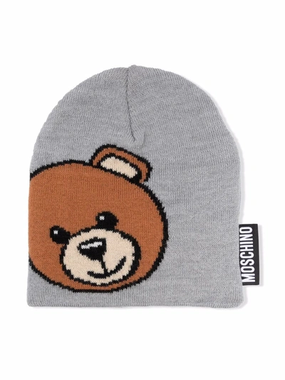 Moschino Kids' Bear-motif Knitted Beanie In Grey