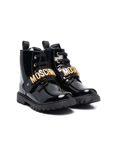 Moschino Kids' Logo-touch Strap Ankle Boots In Black