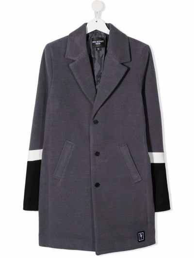Neil Barrett Teen Colour-block Single-breasted Coat In Grey