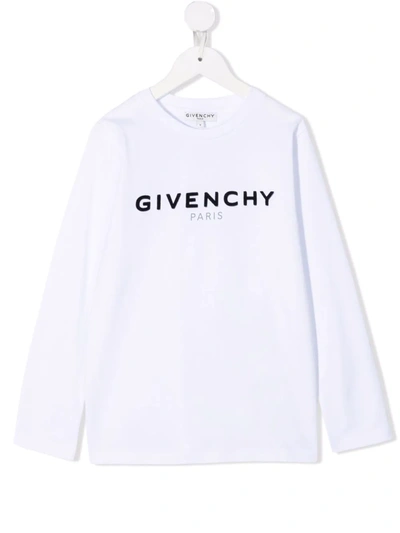 Givenchy Kids' Logo Print Long-sleeved T-shirt In White