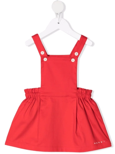 Marni Babies' Logo印花伞形无袖连衣裙 In Red