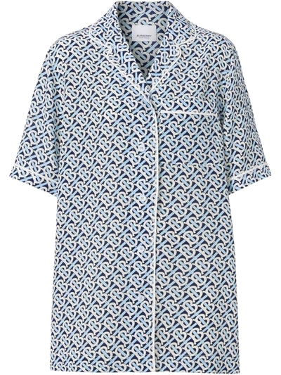 Burberry Tb Monogram Silk Pyjama Shirt In Blue