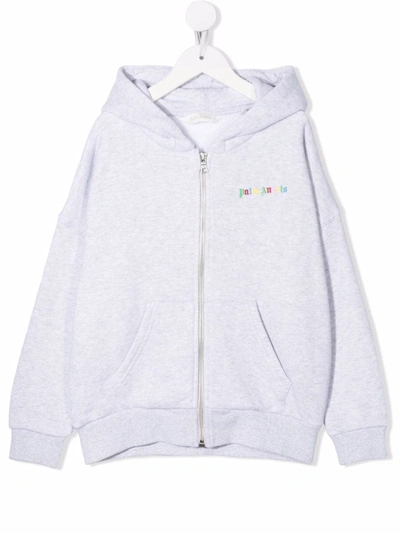 Palm Angels Logo-print Zip-up Hoodie In Grey