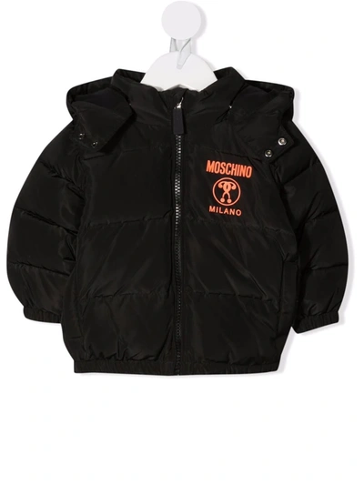 Moschino Babies' Logo-print Hooded Down Jacket In Black