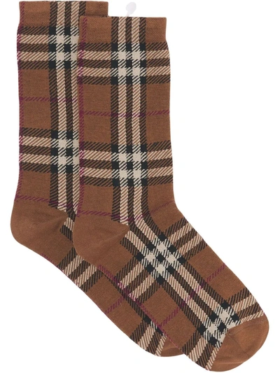 Burberry Check-pattern Socks In Brown