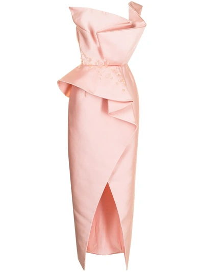 Azzi & Osta Pink One-shoulder Ruffled Satin Gown