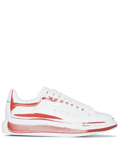 Alexander Mcqueen Men's Oversized Larry Shoe-print Sneakers In Optic White/lust Red