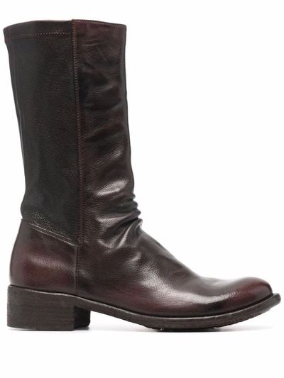 Officine Creative Ruched-detailing Zip-up Leather Boots In Braun