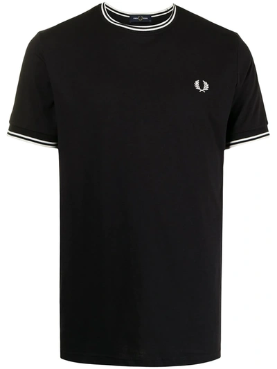 Fred Perry Logo-embroidered Cotton T-shirt In Black