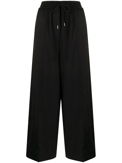 Paul Smith Fine Wool Wide Leg Drawstring Trousers In Black