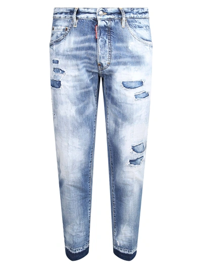 Dsquared2 Bleach Effect Cropped Jeans In Blue