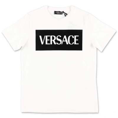 Versace Young  T-shirt Bianca In Jersey Di Cotone In Bianco