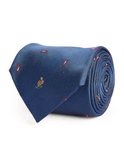 Paul Smith Embroidered Rabbits Paisley Tie In Blue