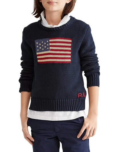 Polo Ralph Lauren Kids' Flag-intarsia Knitted Sweater In Blue
