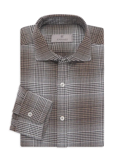 Canali Plaid Long-sleeve Button-down Shirt In Grey