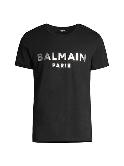 Balmain Men Black Crewneck T-shirt With Logo Lettering On The Front In Cotton Man