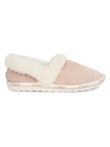 CHLOÉ WOODY SUEDE SHEARLING-TRIM LOGO SLIPPERS,400014650602