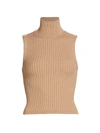 Alice And Olivia Darina Cable-knit Mock-neck Fitted Tank In Almond