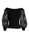 ALICE AND OLIVIA ABELLA LACE PUFF-SLEEVE SWEATER,400014845453