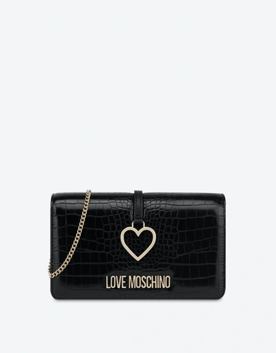 Love Moschino Clutch With Heart Charm In Black
