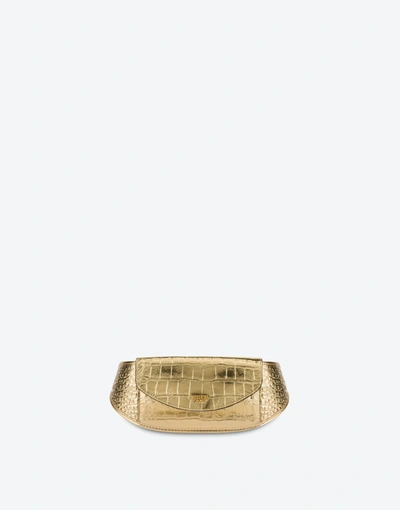 Moschino Croco Print Laminated Bumbag In Gold
