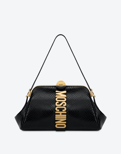 Moschino Couture Biker Handbag With Python Print In Black