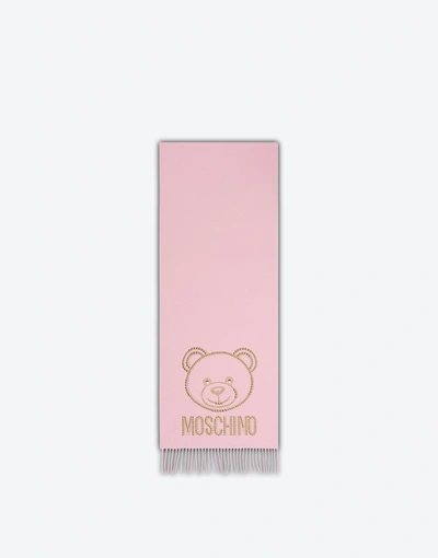 Moschino Teddy Studs Wool Scarf In Pink