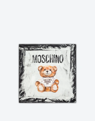 Moschino Painted Teddy Bear Silk Foulard In White
