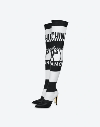 Moschino Black & White Stretch Over The Knee Boots