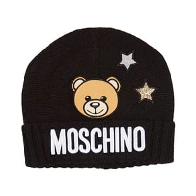 Moschino Star-embroidered Logo-patch Beanie In Black