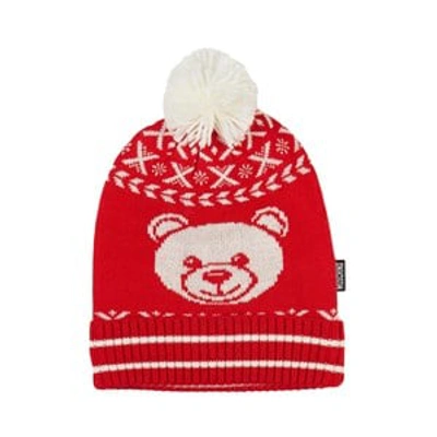 Moschino Kids Teddy Bear Pom-pom Beanie In Red