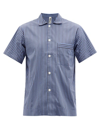 Tekla Striped Organic-cotton Poplin Pyjama Shirt In Blue