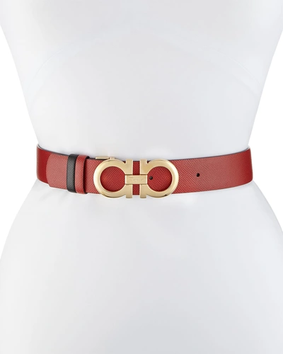 Ferragamo Gancini-buckle Reversible Leather Belt In Red