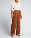 Frame Gillian Silk Collared Puff-sleeve Top In Rose