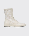 Fendi Womens Cream Monogram Leather And Knitted Combat Boots 6 In Bianco Camel Came