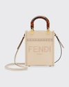 Fendi Sunshine Mini Calfskin Logo Shopper Tote Bag In Poudre Oro