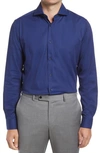 Duchamp Tailored Fit Stretch Solid Dress Shirt In Navy